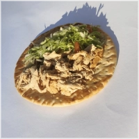 Lekkere Griekse pita met sla, rode ui, rode kool ,gedroogde ui en saus naar keuze