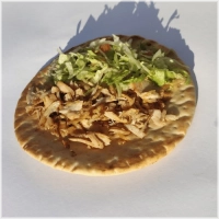 Lekkere Griekse pita met sla, rode ui, rode kool ,gedroogde ui en saus naar keuze